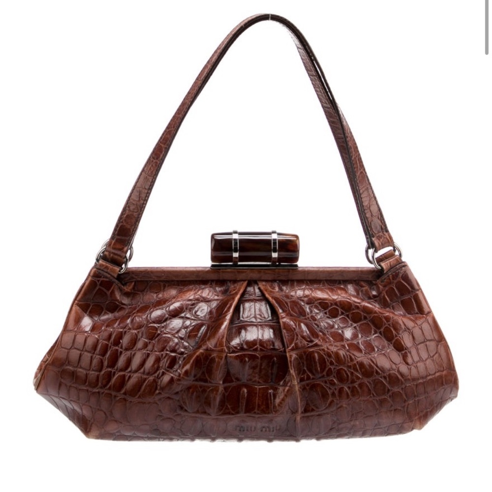 Miu Miu Brown Croc-Embossed Shoulder Bag